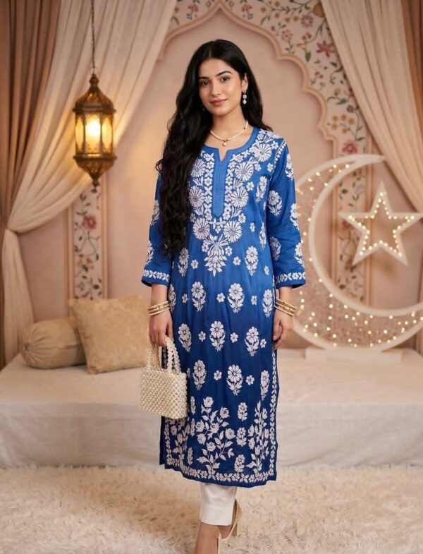 Muslin Chikankari Ombre Kurti