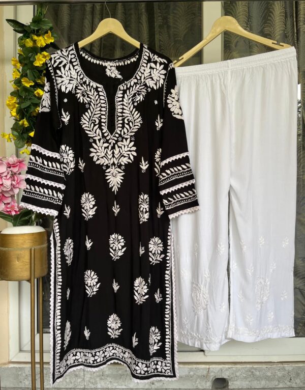 Premium Modal Chikankari Kurti with Rayon Plazo