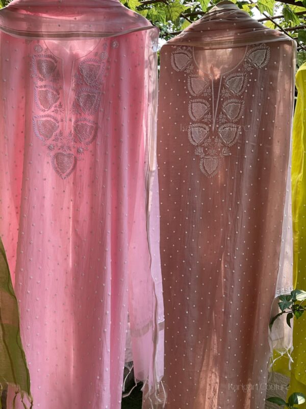 Mulmul Chanderi Suit with Pearl and Cutdana Work
