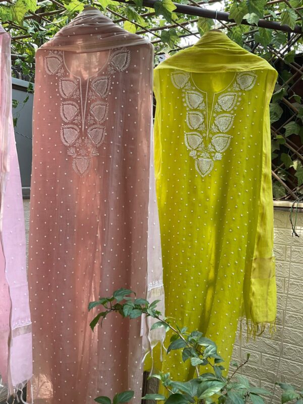 Mulmul Chanderi Suit with Pearl and Cutdana Work