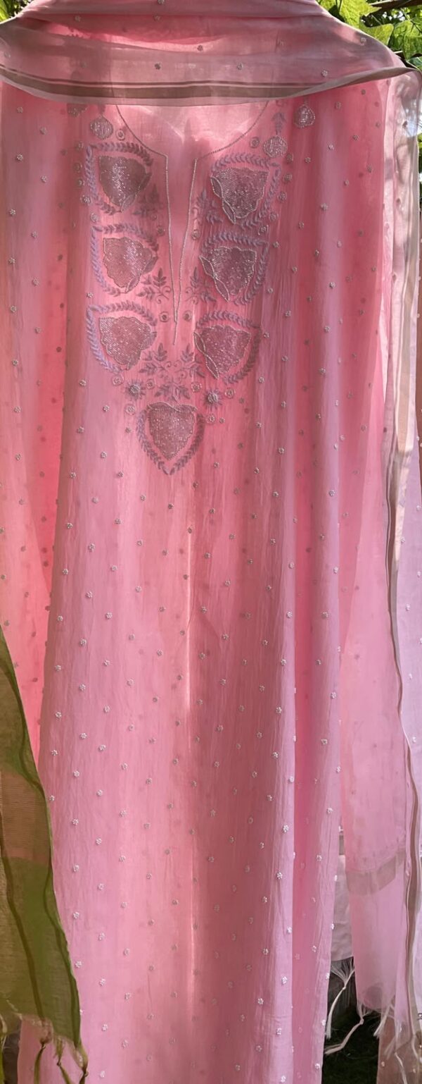 Mulmul Chanderi Suit with Pearl and Cutdana Work – baby pink