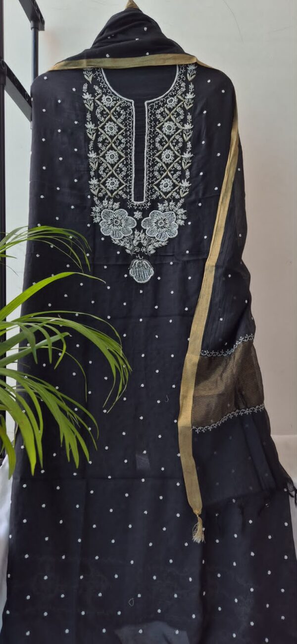 Mulmul Chanderi Suit with Pearl and Cutdana Work – Black