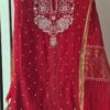 Mulmul Chanderi Suit with Pearl and Cutdana Work – Red