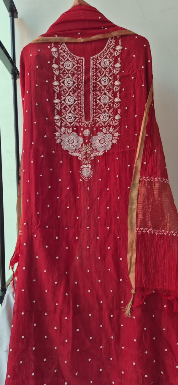 Mulmul Chanderi Suit with Pearl and Cutdana Work – Red