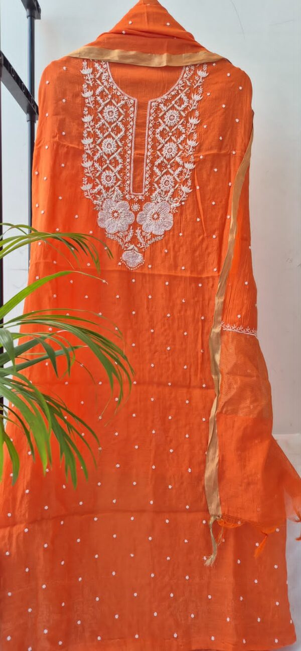 Mulmul Chanderi Suit with Pearl and Cutdana Work – orange