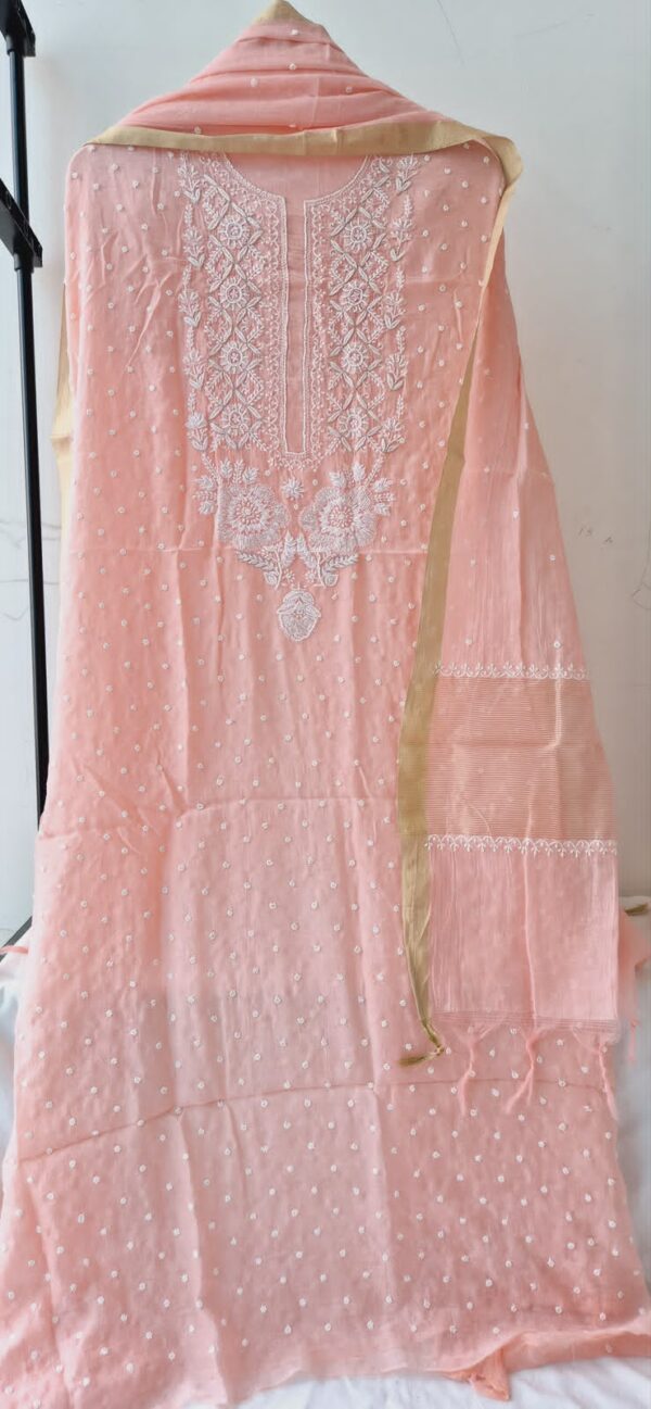 Mulmul Chanderi Suit with Pearl and Cutdana Work – peach