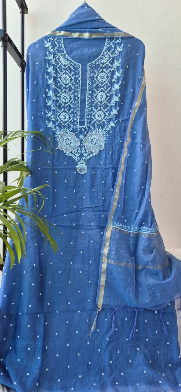 Mulmul Chanderi Suit with Pearl and Cutdana Work – Blue