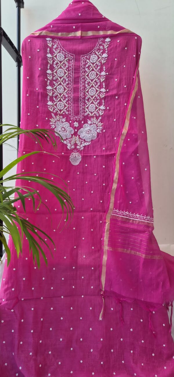Mulmul Chanderi Suit with Pearl and Cutdana Work – Magenta