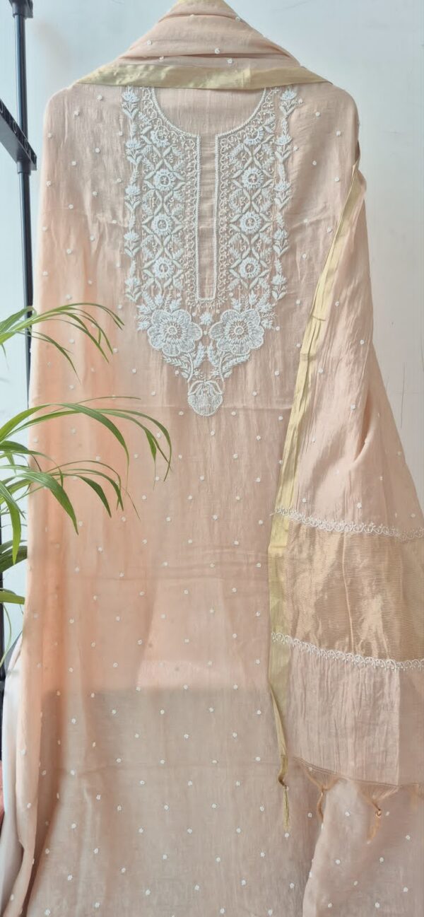 Mulmul Chanderi Suit with Pearl and Cutdana Work – Off White
