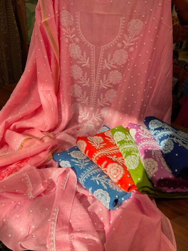 Mulmul Chanderi Suit with Pearl and Cutdana Work