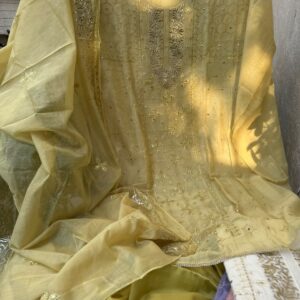 Mulmul Kurta Set with Zari Pitta Work – Lemon Yellow