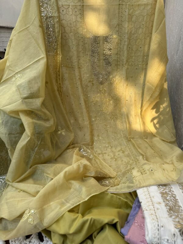 Mulmul Kurta Set with Zari Pitta Work – Lemon Yellow