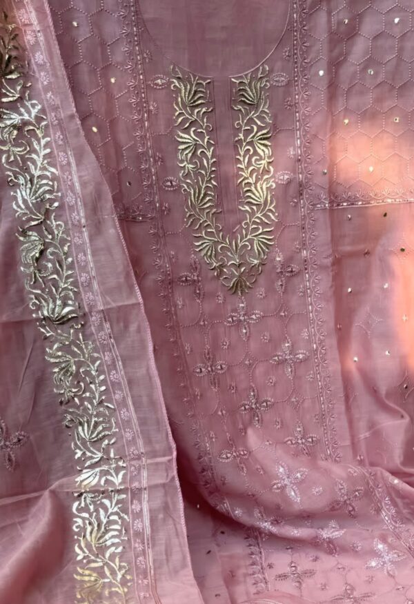Mulmul Kurta Set with Zari Pitta Work – Onion Pink
