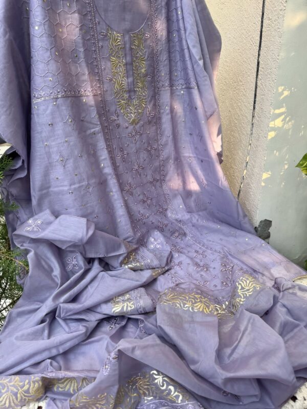Mulmul Kurta Set with Zari Pitta Work – Lavendar