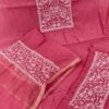 Mal Mal Chanderi Chikankari Suit – Coral