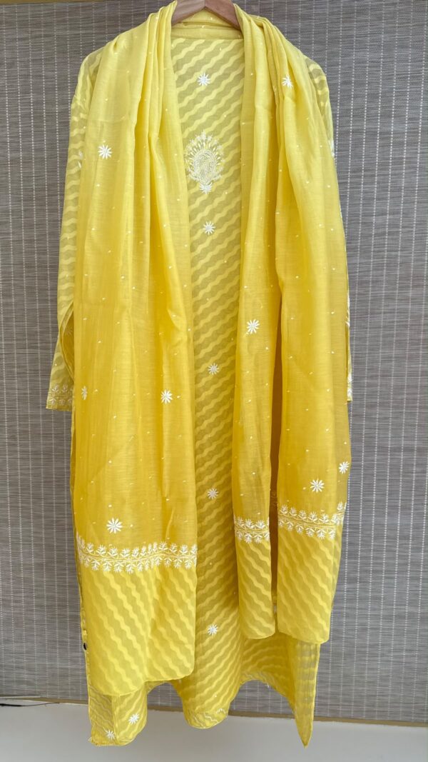 Mul Chanderi Jacquard Set with Sequin Katdana Work – Yellow