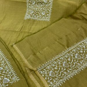 Mal Mal Chanderi Chikankari Suit – Olive Green