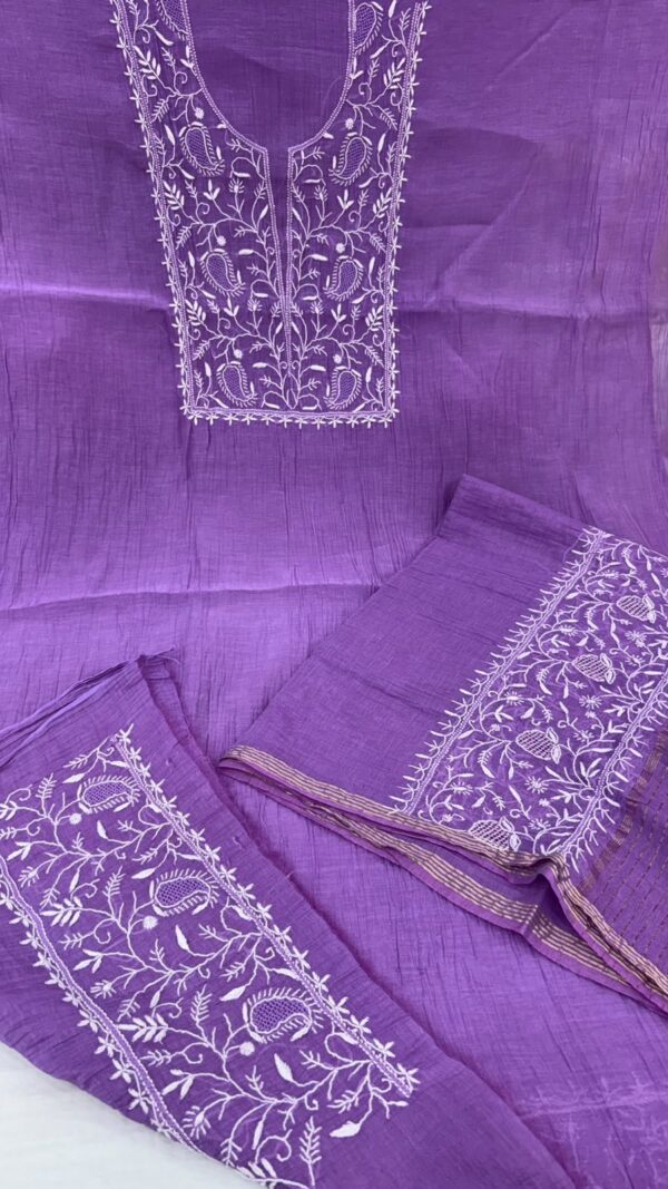 Mal Mal Chanderi Chikankari Suit – purple