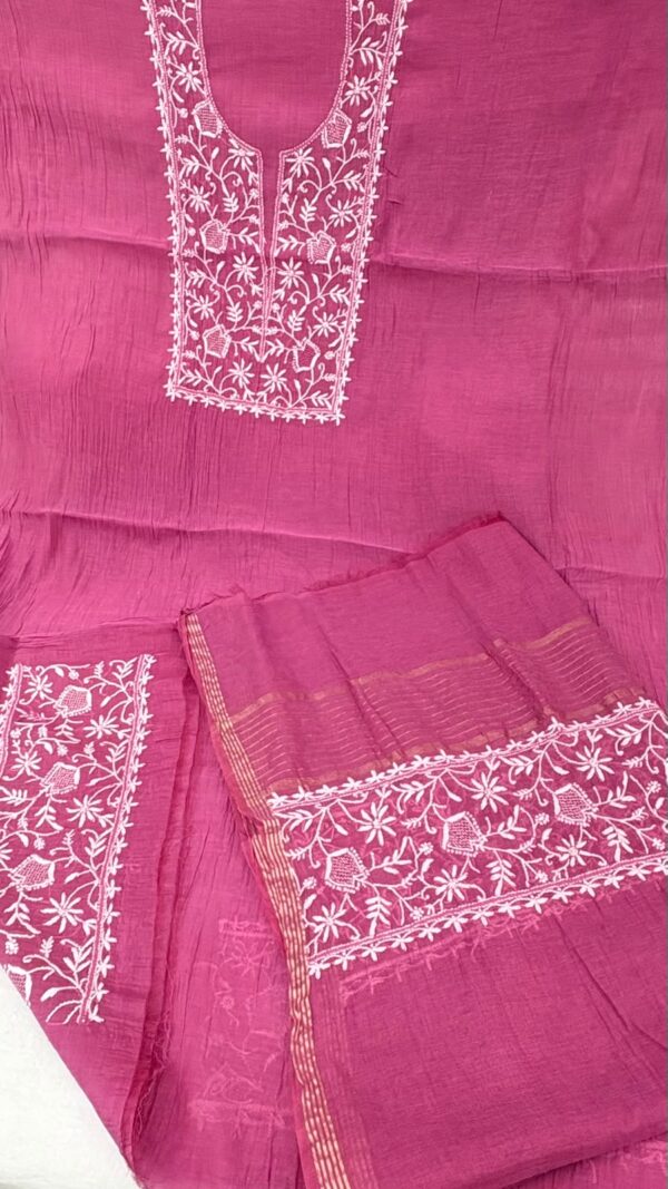 Mal Mal Chanderi Chikankari Suit – pink