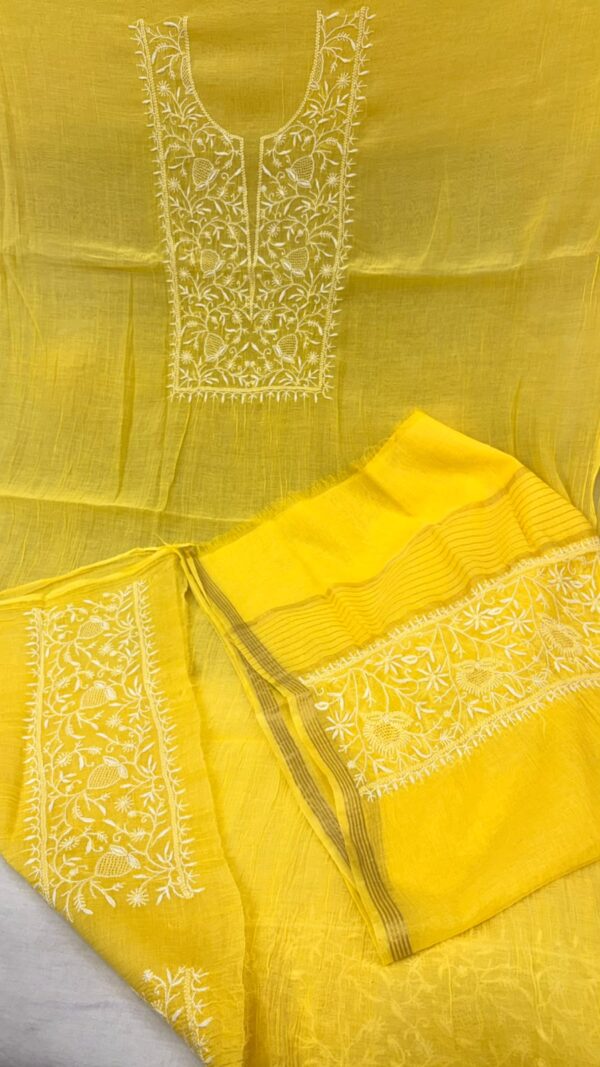 Mal Mal Chanderi Chikankari Suit – Yellow