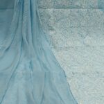 Cotton Chikankari Unstitched Suit with Chiffon Dupatta – sky blue