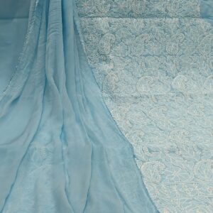 Cotton Chikankari Unstitched Suit with Chiffon Dupatta – sky blue