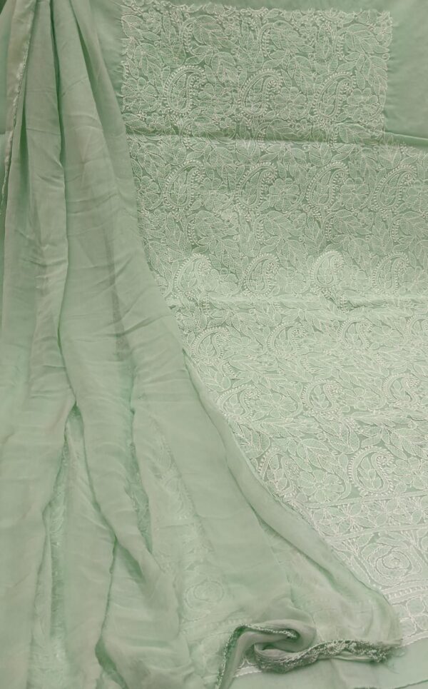 Cotton Chikankari Unstitched Suit with Chiffon Dupatta – Sage Green