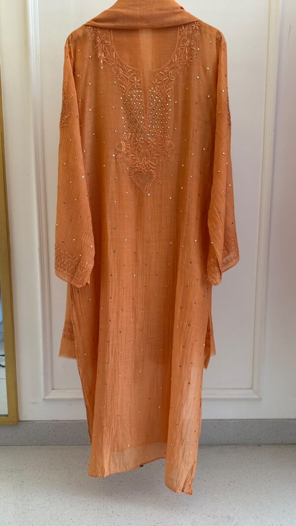 Party Wear Mul Chanderi Set with Mukaish Work – Rust