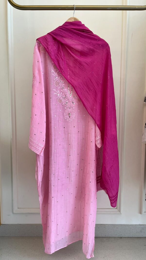 Party Wear Mul Chanderi Set with Mukaish Work – pink