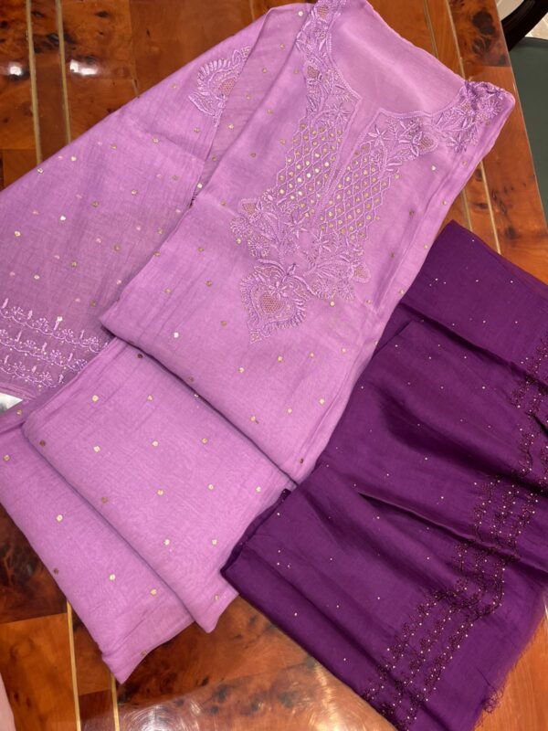 Party Wear Mul Chanderi Set with Mukaish Work – Mauve