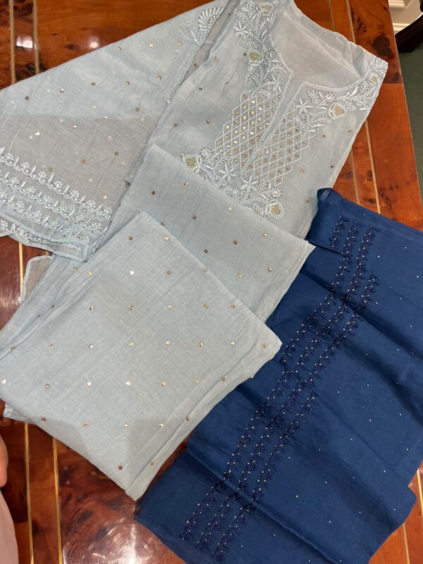 Party Wear Mul Chanderi Set with Mukaish Work – Grey