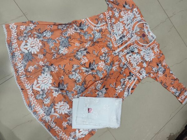 Kids Mulmul Printed Frock with Lycra Pants – orange