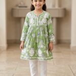 Kids Mulmul Printed Frock with Lycra Pants