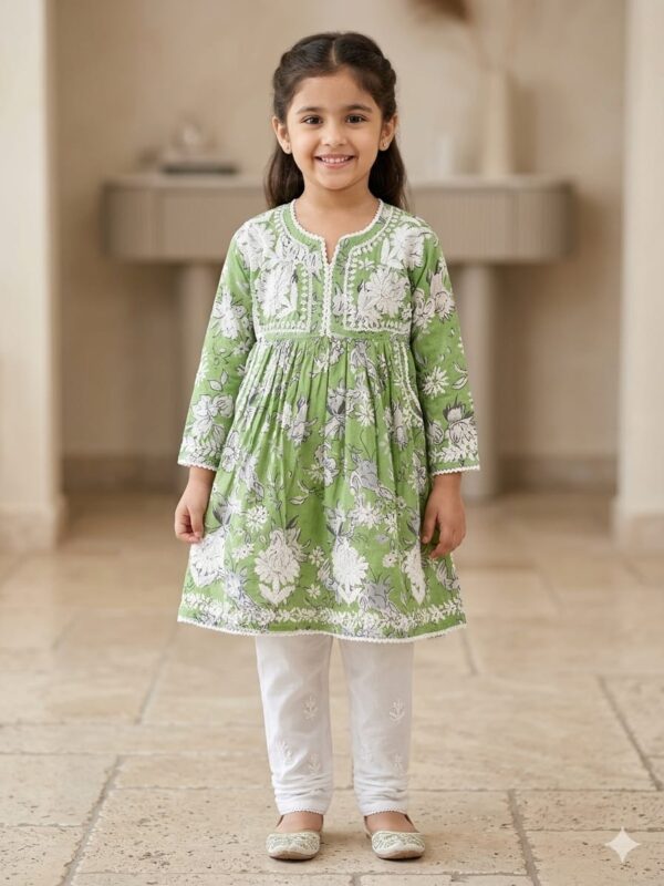 Kids Mulmul Printed Frock with Lycra Pants