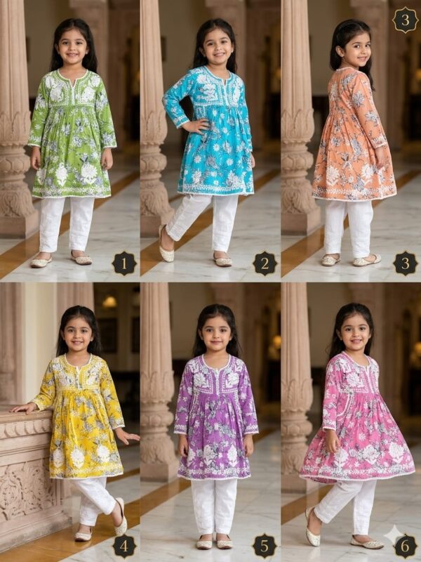 Kids Mulmul Printed Frock with Lycra Pants