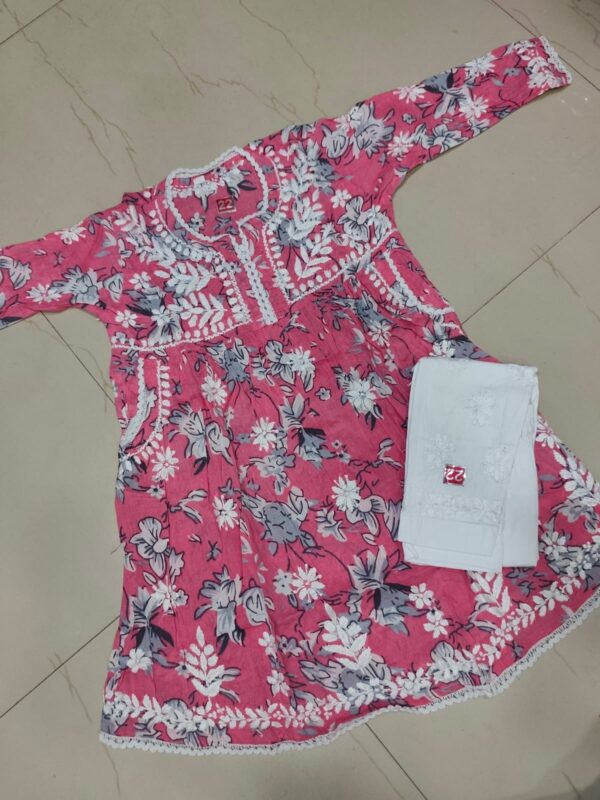 Kids Mulmul Printed Frock with Lycra Pants – pink