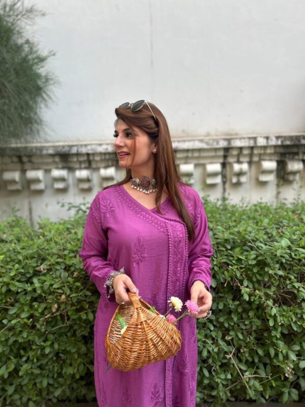 Chanderi Angarkha Kurti with Lace Pants