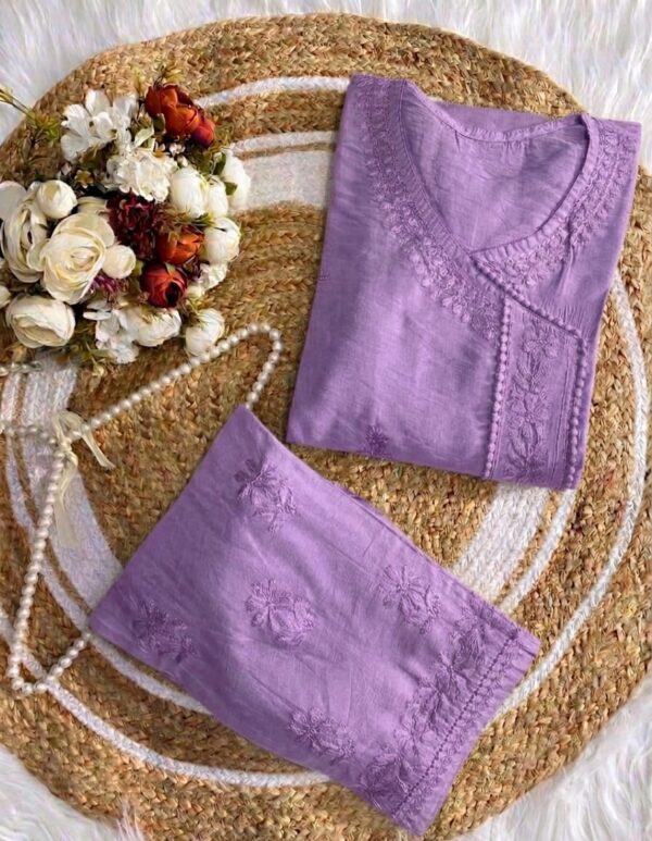 Chanderi Angarkha Kurti with Lace Pants – Lavendar