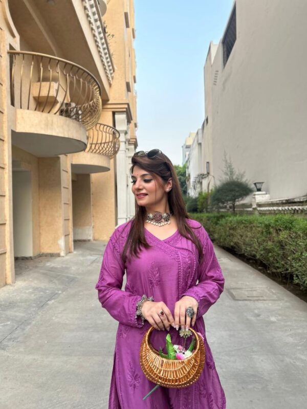 Chanderi Angarkha Kurti with Lace Pants