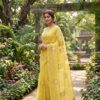 Viscose Organza Saree with Aari Zardozi Work – Yellow