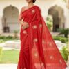 Viscose Organza Saree with Aari Zardozi Work – Red