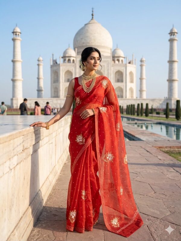 Viscose Organza Saree with Aari Zardozi Work