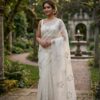 Viscose Organza Saree with Aari Zardozi Work – White