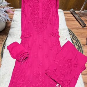 Modal Chikankari Plazo Set with Dupatta – Rani Pink