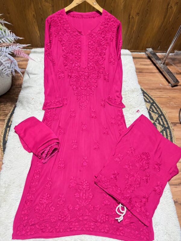 Modal Chikankari Plazo Set with Dupatta – Rani Pink
