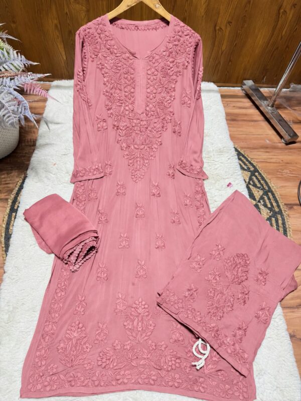 Modal Chikankari Plazo Set with Dupatta – Onion Pink