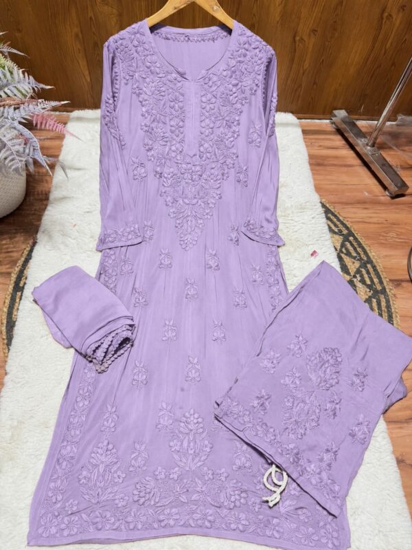 Modal Chikankari Plazo Set with Dupatta – Lavendar