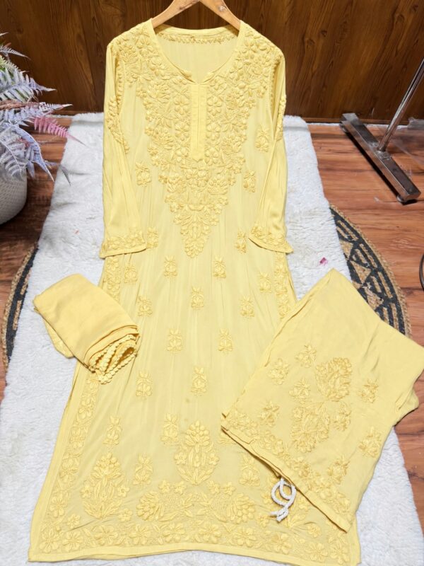Modal Chikankari Plazo Set with Dupatta – Lemon Yellow
