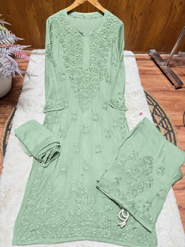 Modal Chikankari Plazo Set with Dupatta – Mint Green