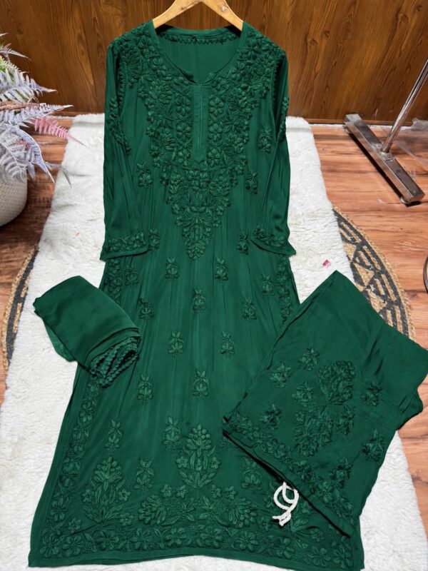 Modal Chikankari Plazo Set with Dupatta – bottle green